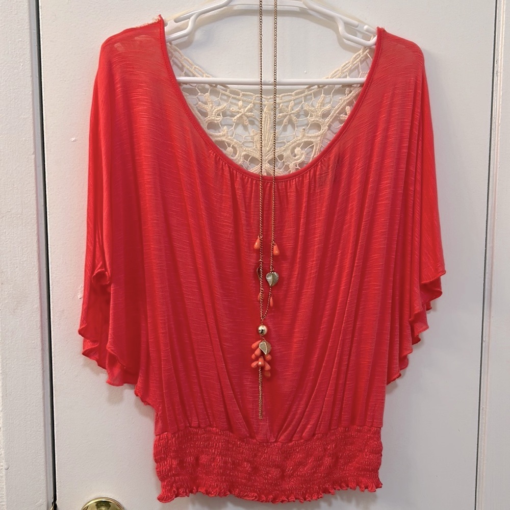 Salmon Pink Gal Boss Blouse and Necklace